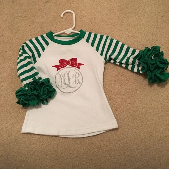 Monogram Ruffle Shirt Green & White Stripes - Picture 2 of 3